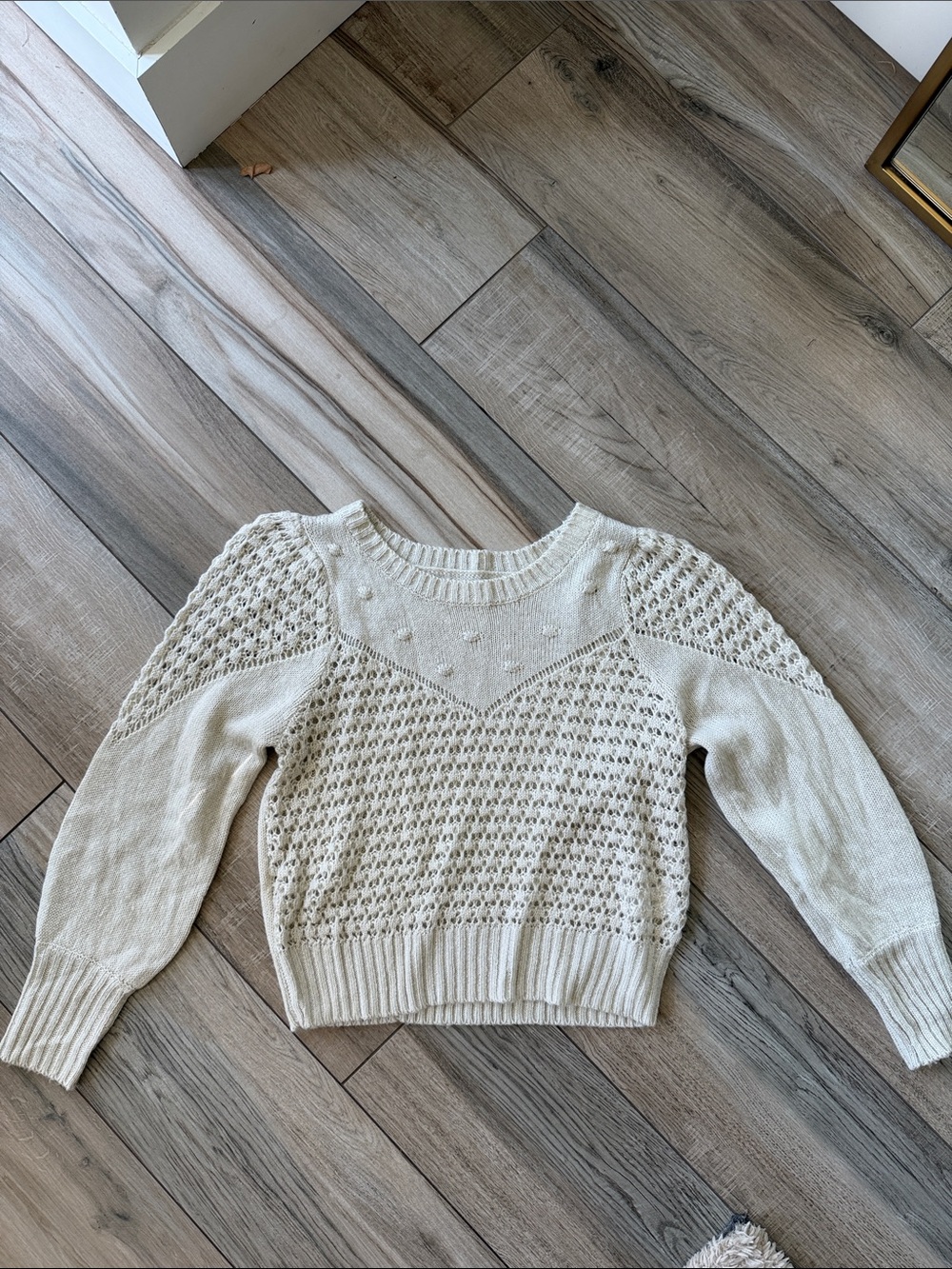 Lucky Brand Cream Open-Weave Crewneck Sweater
